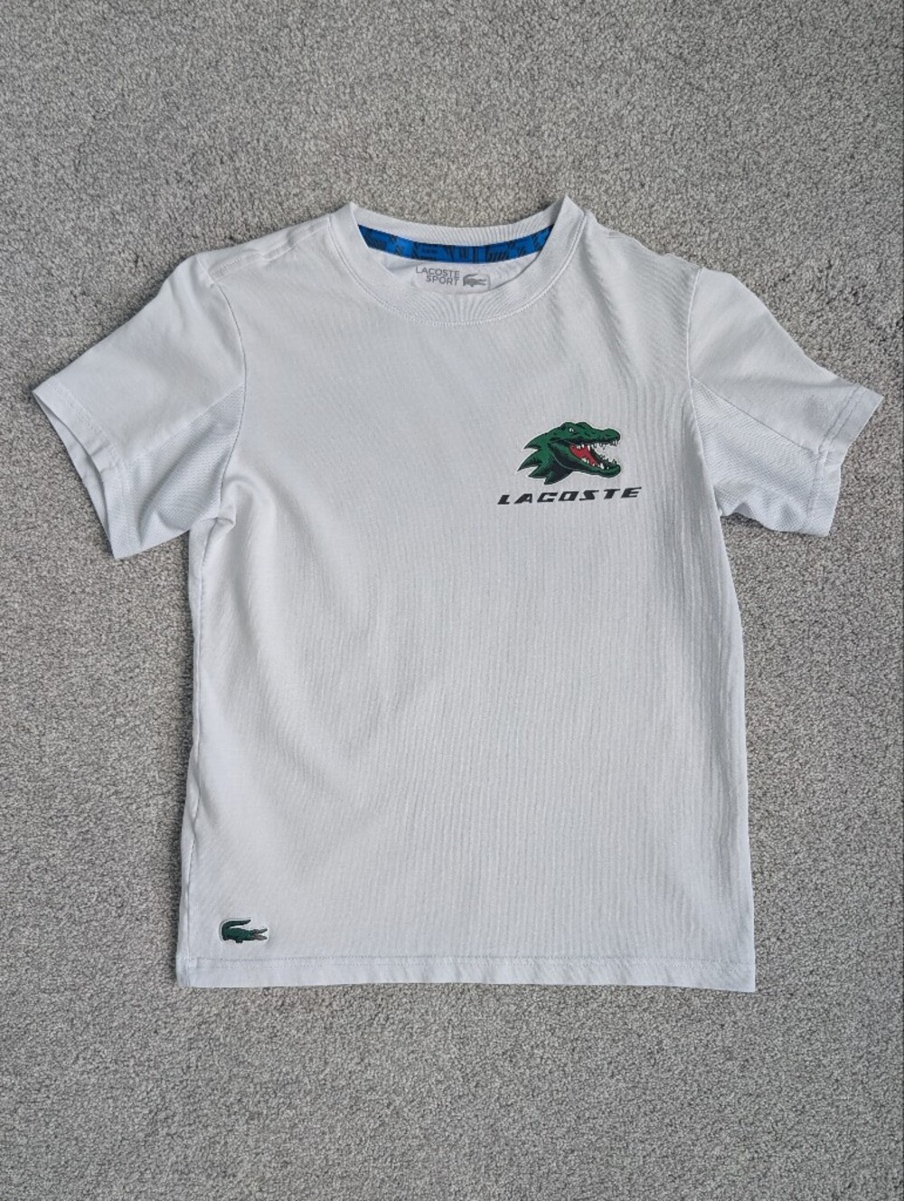 GUC Lacoste Boys White Crew Neck T-Shirt with Green Crocodile Graphic